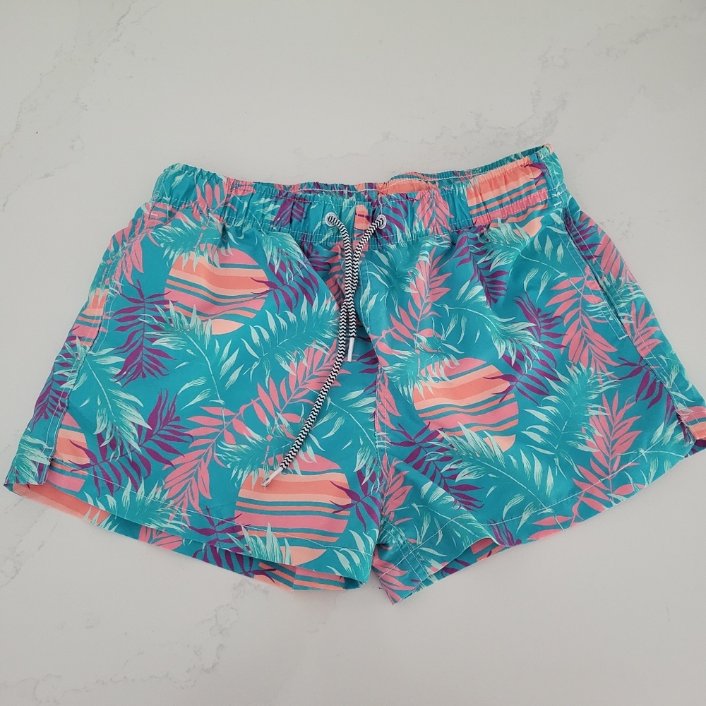Boardies Rising Palm II Shorts Swim Trunks Short 2" Inseam Tropical Size Medium
